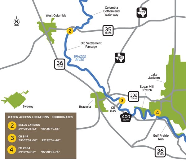 Stephen F. Austin Paddling Trail - Old Settlement Passage Map